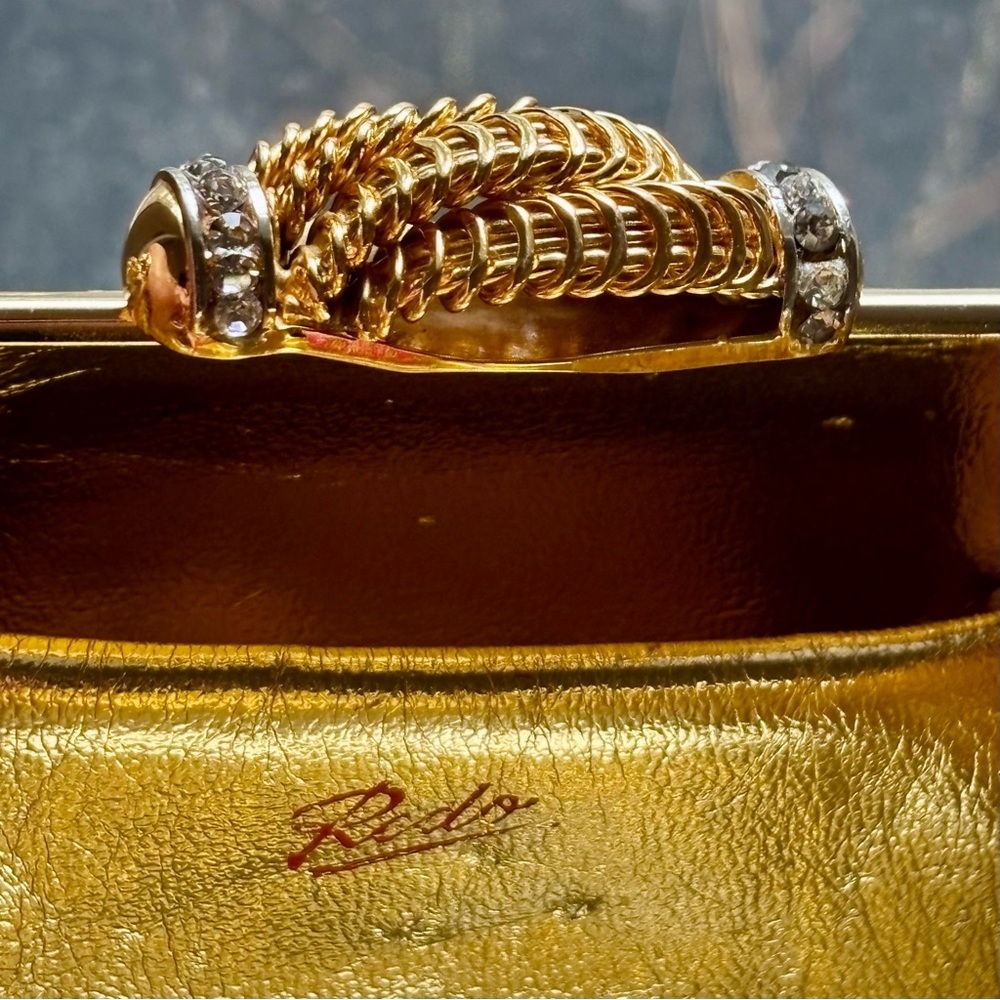 Vintage Rodo Gold Metal Swarovski Crystal Clutch Purse - Picture 4 of 12